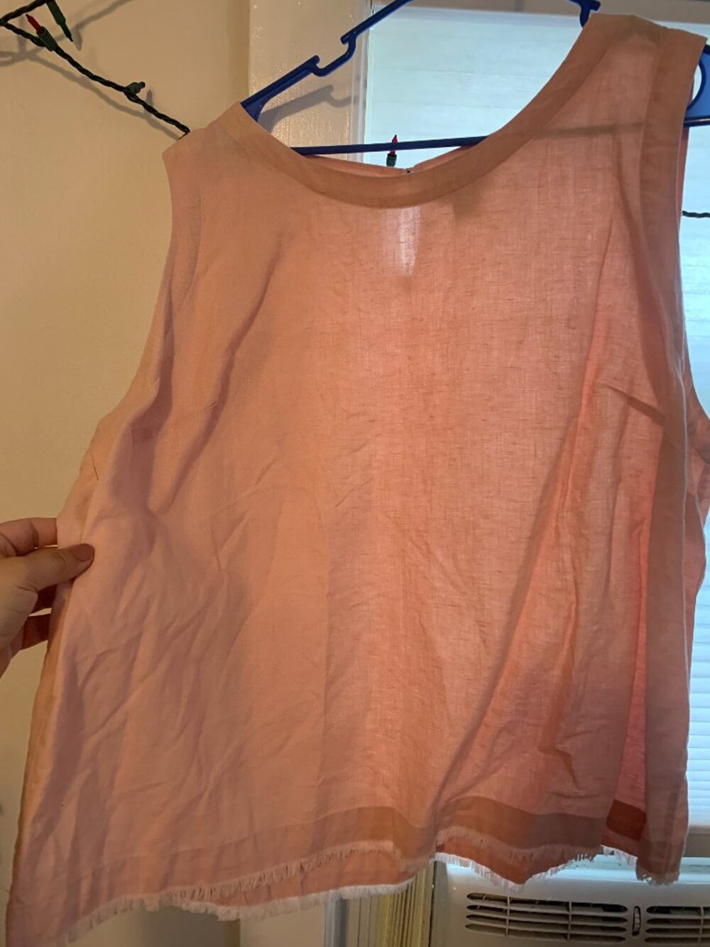 Liz Claiborne Rose Light Pink Linen Cotton Tank Top Sleeveless Raw Frayed Hem XX